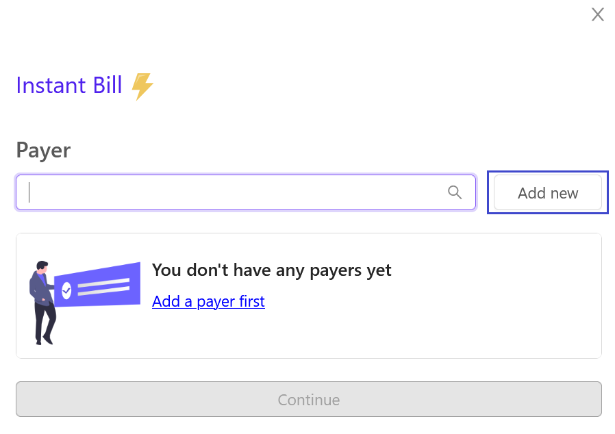 billing option's add new payer screen