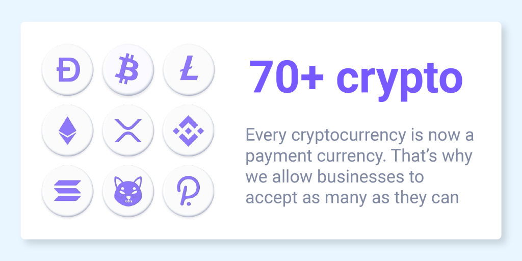 accept 70 cryptocurrencies