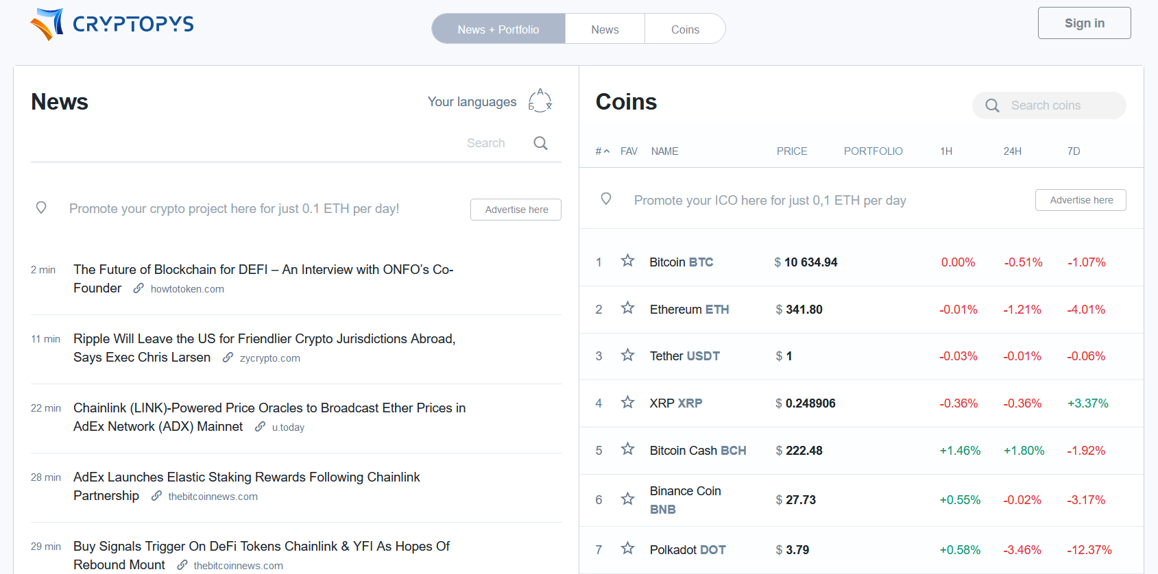 aplicación web cryptopys para consultar los datos del mercado de criptomonedas