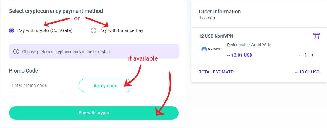 tarjetas regalo binance pay