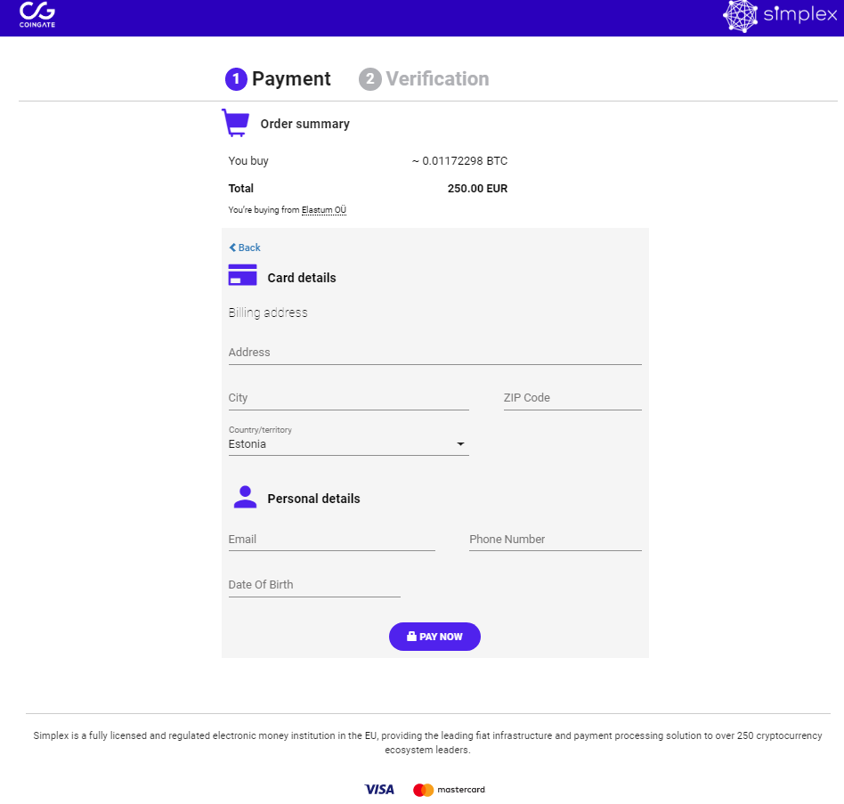 simplex comprar cripto